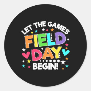 Field Day Lass The Games Begin Kids Boys Girls Tea Runder Aufkleber