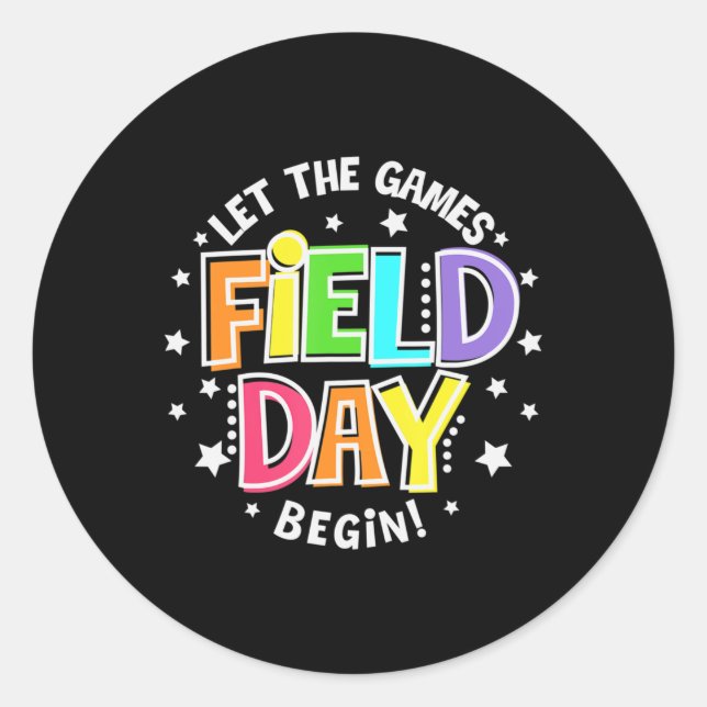 Field Day Lass The Games Begin Kids Boys Girls Tea Runder Aufkleber (Vorderseite)