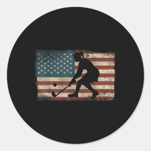 Field Hockey Amerikanische Flagge Vintage Runder Aufkleber