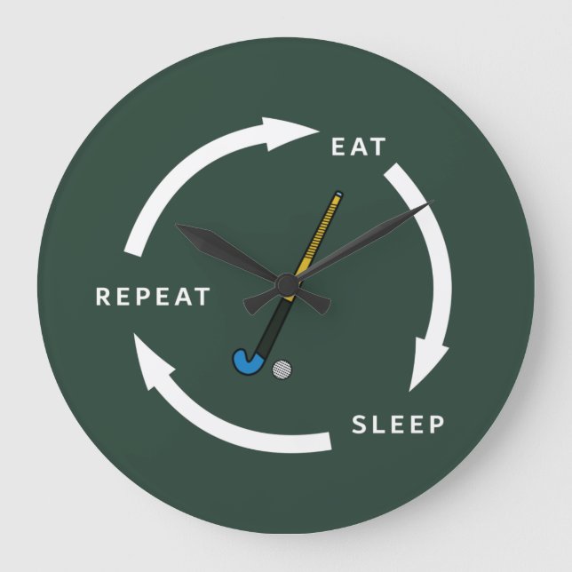 Field Hockey Eat Sleep Wiederholung Sportfan Spric Große Wanduhr (Vorderseite)