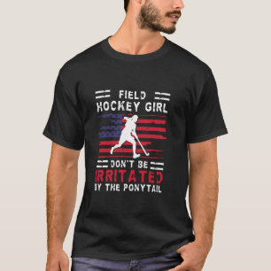 Field Hockey Girl Ponytail USA Flag T-Shirt