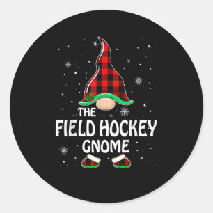 Field Hockey Gnome Buffalo Plaid Matching Family C Runder Aufkleber