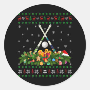Field Hockey Sportliebhaber Xmas Hässlich Field Ho Runder Aufkleber