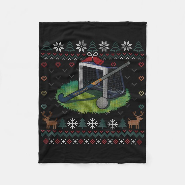 Field Hockey Ugly Christmas Sweater Ll Sports Play Fleecedecke (Vorderseite)