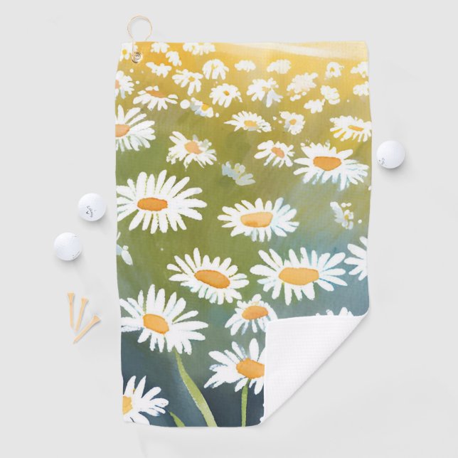 Field of Daisies | Flower Meadow Floral Painting  Golfhandtuch (Insitu)