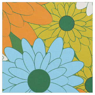 Field of Flowers Green Retro Print Stoff