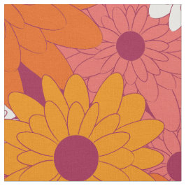 Field of Flowers Pink Retro Print Stoff