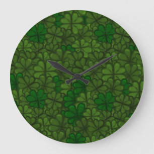 Field of Shamrocks Digital Art Pattern St Patricks Große Wanduhr