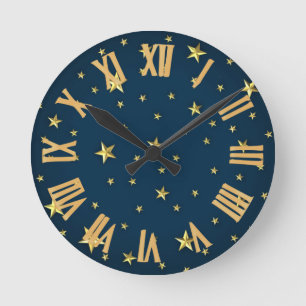 Field of Stars on Deep Midnight Blue Sky Runde Wanduhr