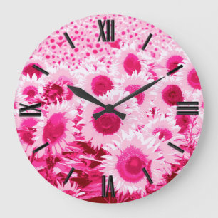 Field of Sunflowers - shades of fuchsia pink Große Wanduhr