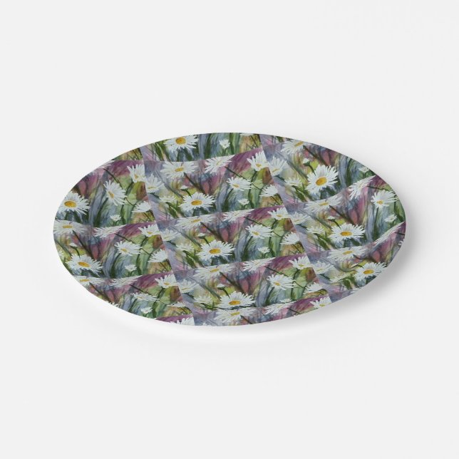 FIELD OF WHITE DAISY FLOWERS PAPER PLATE PAPPTELLER (Schrägansicht)