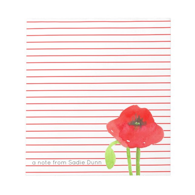 Field Poppy Blume Personalisiert Rot Linde Notizblock (Vorderseite)