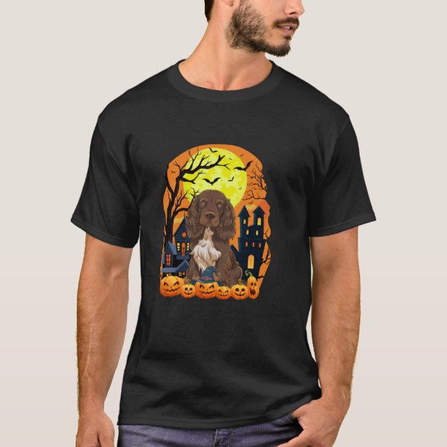 Field Spanel Hund mit Pumpkins Funny Beängstigend  T-Shirt (Vorderseite)
