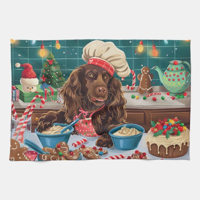 Field Spaniel Feiertag Backen: Feierliche Weihnach Geschirrtuch (Horizontal)