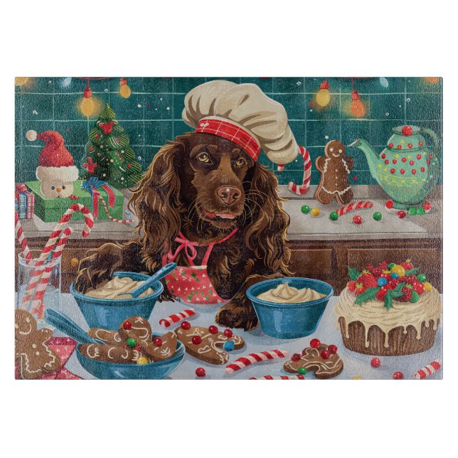 Field Spaniel Feiertag Backen: Feierliche Weihnach Schneidebrett (Vorderseite)