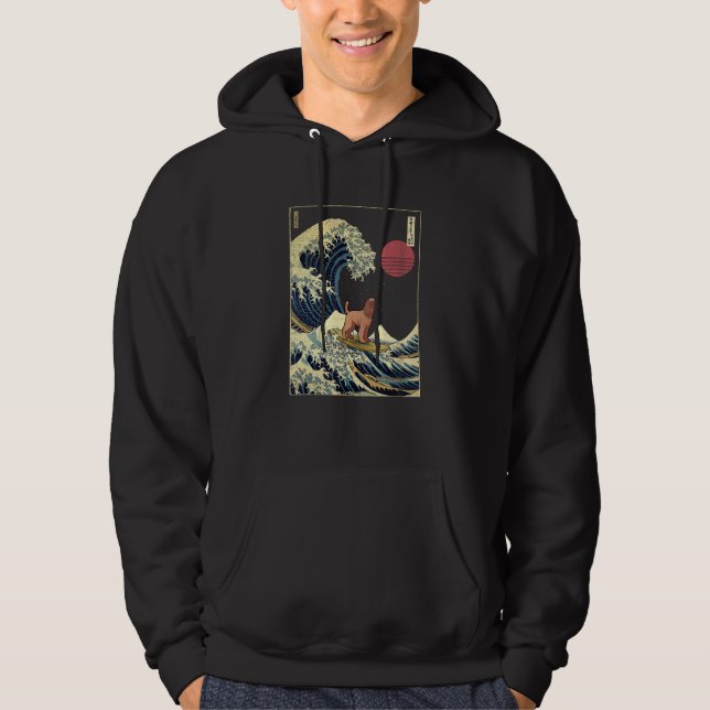 Field Spaniel Japanese Kanagawa Wave  Surf Dog Hoodie (Vorderseite)