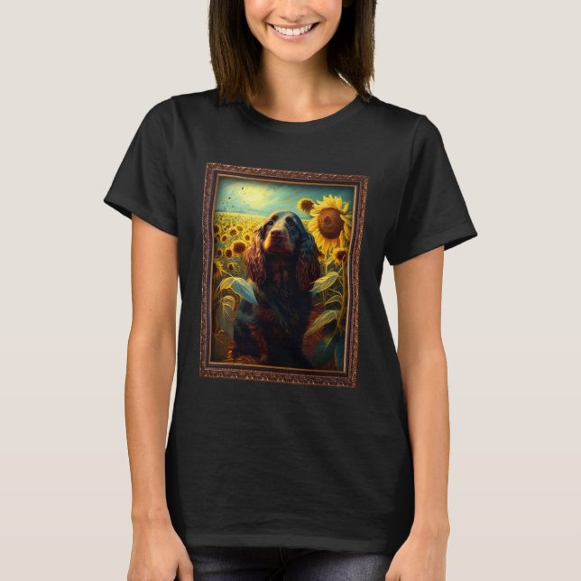 Field Spaniel Painting Sunflower Flower Mom Women  T-Shirt (Vorderseite)