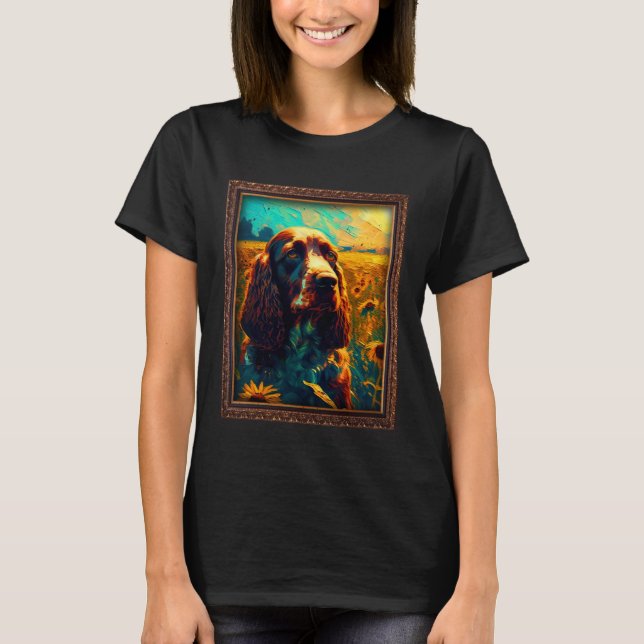 Field Spaniel Painting Sunflower Flower Mom Women  T-Shirt (Vorderseite)