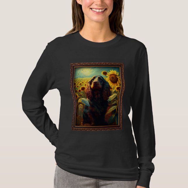 Field Spaniel Painting Sunflower Flower Mom Women  T-Shirt (Vorderseite)