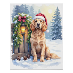 Field Spaniel Schneezäun Weihnachtsmann-Hut Weihna Poster