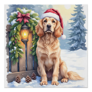 Field Spaniel Schneezäun Weihnachtsmannhut Weihnac Poster
