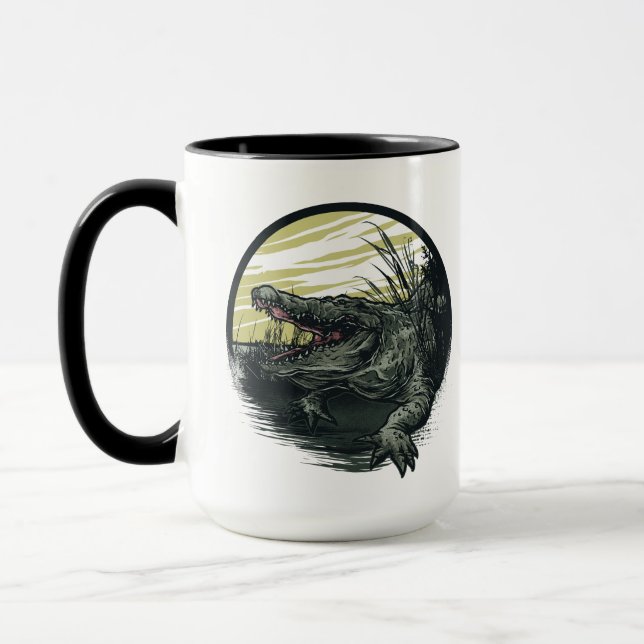 Fierce Alligator Swamp Illustration Art Tasse (Links)