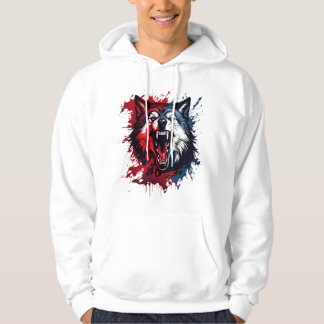 Fierce Alpha Wolf - Spritzer Rot & Blau Kunst | Wi Hoodie