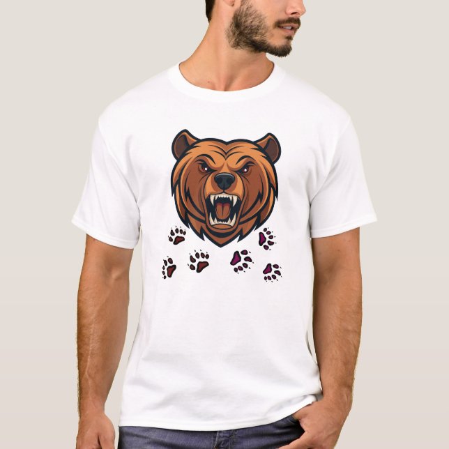 Fierce Bear Head Roaring Mascot Graphic Tee (Vorderseite)