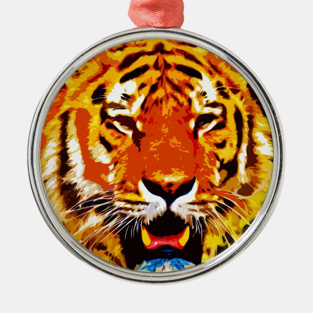 Fierce Bright Orange Siberian Tiger Silbernes Ornament (Vorne)