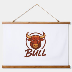 Fierce Bull Head Logo, Creative Mascot BULL Wandteppich Mit Holzrahmen
