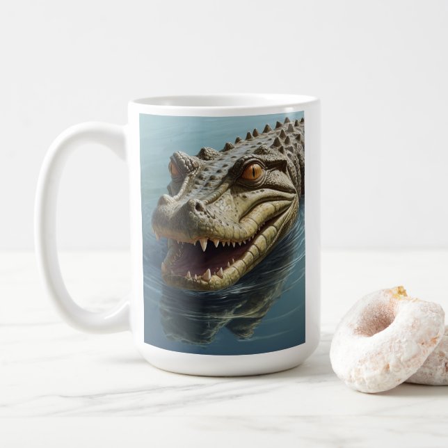 Fierce Crocodile mit Piercing Eyes Wildlife Kaffeetasse (Mit Donut)