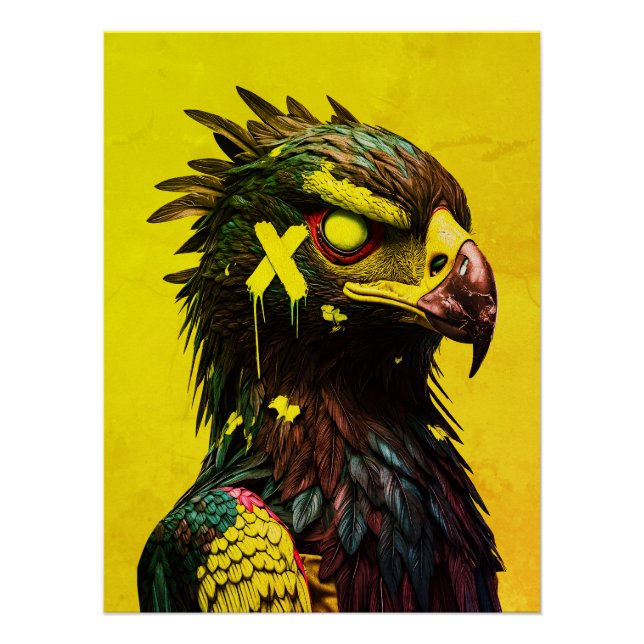 Fierce Cyber Eagle mit Neon Accents Contemporary Poster (Vorderseite)