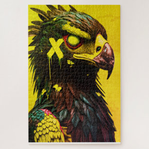 Fierce Cyber Eagle mit Neon Accents Contemporary Puzzle