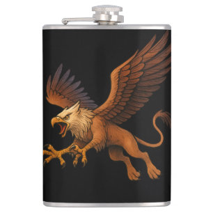 Fierce Diving Golden Griffin Mythology Fantasy Art Flachmann