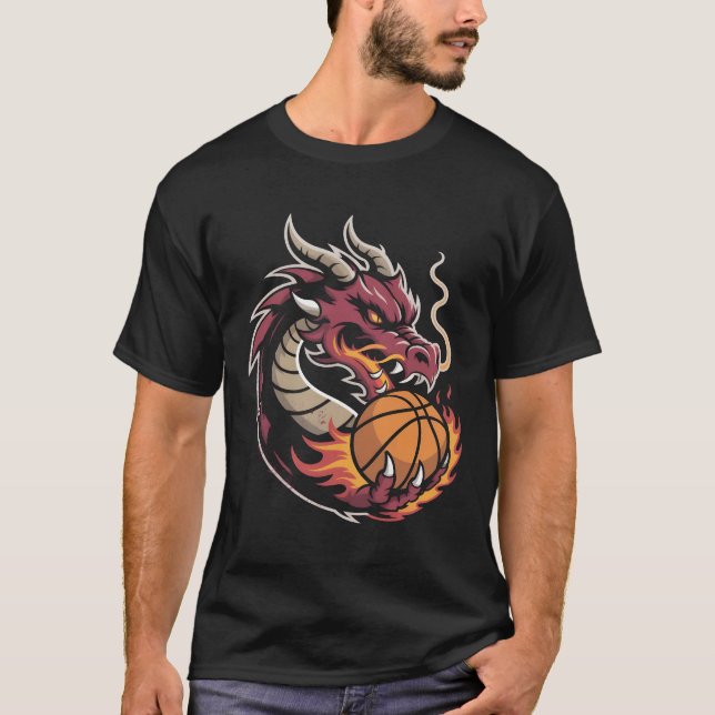 Fierce Dragon Basketball Mascot Sports Team Spirit T-Shirt (Vorderseite)