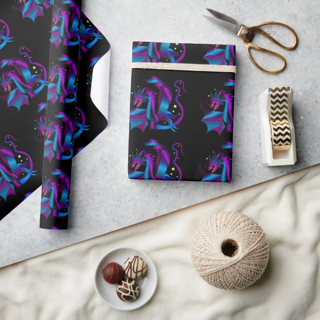 Fierce Dragon Einzigartig auf der schwarzen Blues  Geschenkpapier (Kunsthandwerk)