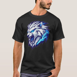 Fierce Electric Lion Head T - Shirt - Bold Blue Gr