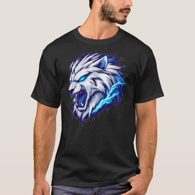 Fierce Electric Lion Head T - Shirt - Bold Blue Gr (Vorderseite)