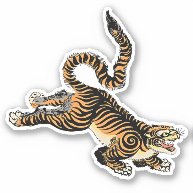 Fierce Elegance: Japanischer Tiger-Sticker Aufkleber (Vorderseite)