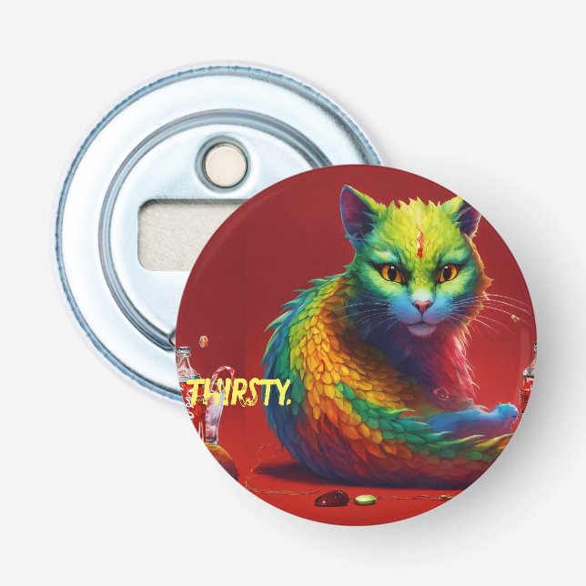 "Fierce Elegante: Roter Drache Cat Mouse Round Flaschenöffner (Vorderseite)