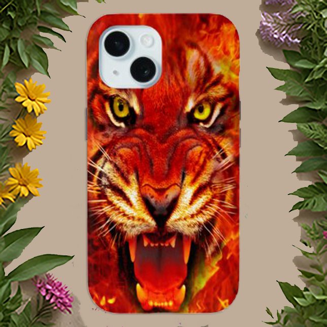 Fierce Fiery Roaring Tiger Art iPhone 15 Hülle (Von Creator hochgeladen)