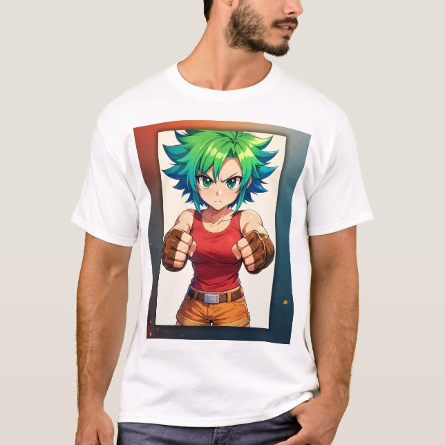 Fierce Fighter Girl – Anime Warrior Art T-Shirt (Vorderseite)