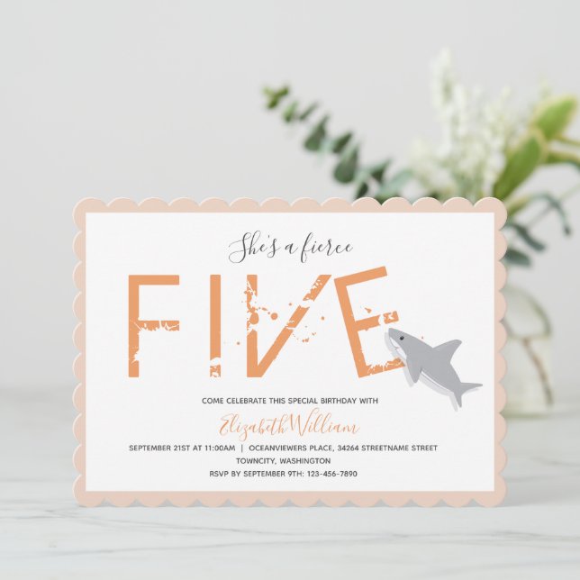Fierce Five Orange Shark Animal 5. Einladung (Stehend Vorderseite)
