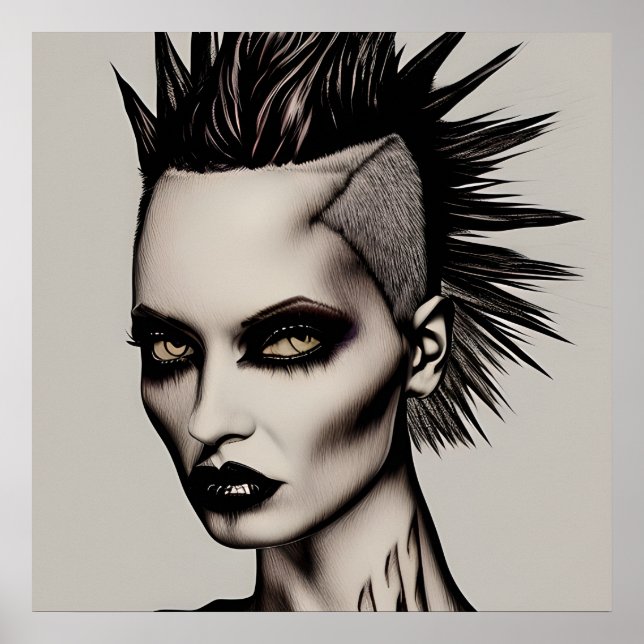 Fierce Frau in Mohawk und Piercings Gothic Punk Poster (Vorne)