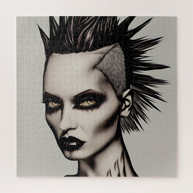 Fierce Frau in Mohawk und Piercings Gothic Punk Puzzle (Vertikal)