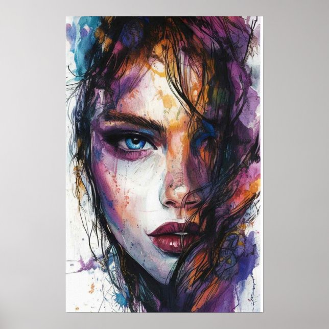 Fierce Gaze - Aquarellbilder von Stärke und Poster (Vorne)