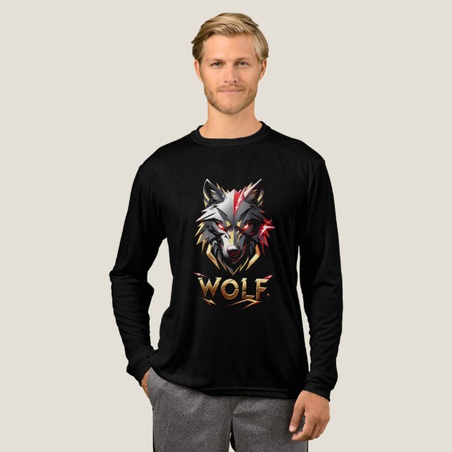 Fierce Golden & Red Wolf Head T-shirt Design Tri-Blend Shirt (Volle Vorderseite)