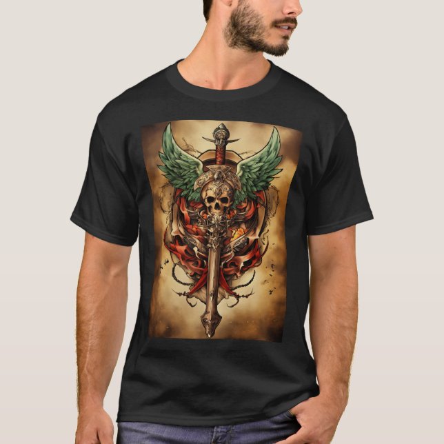 Fierce Guardian Skull Tattoo T-Shirt (Vorderseite)