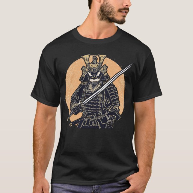 Fierce Halloween Pumpkin Samurai Warrior Design T-Shirt (Vorderseite)