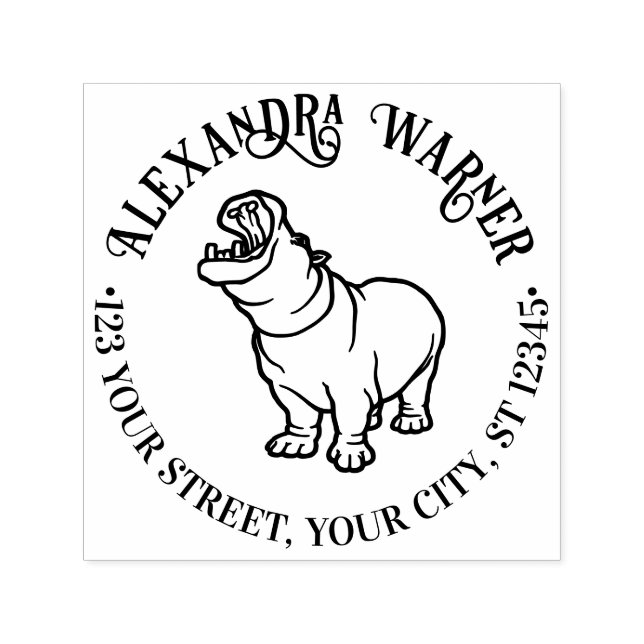 Fierce Hippopotamus #2 Line Art Name Return Addres Permastempel (Design)